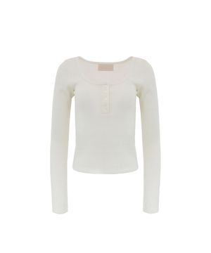 BUTTON MELANGE KNIT TOP IVORY