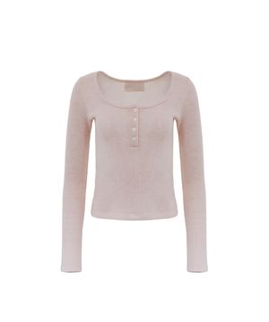 BUTTON MELANGE KNIT TOP PEACH