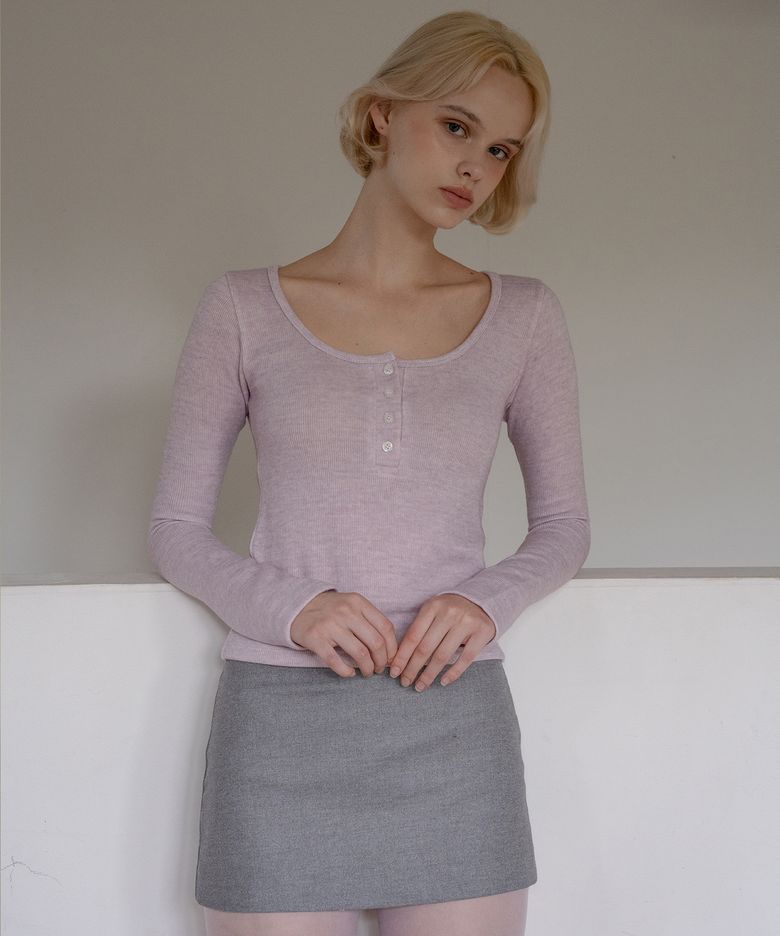 BUTTON MELANGE KNIT TOP L.PURPLE