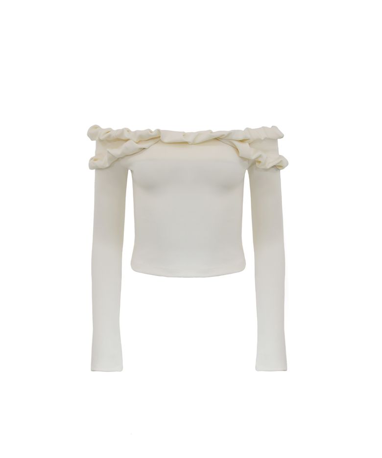 TWIST FRILL OFF-SHOULDER TOP IVORY