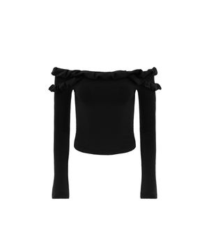 TWIST FRILL OFF-SHOULDER TOP BLACK