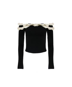 TWIST FRILL OFF-SHOULDER TOP IVORY-BLACK