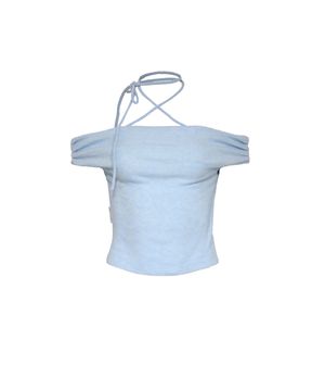 STRING&SHIRRING OFF-SHOULDER TOP SKY