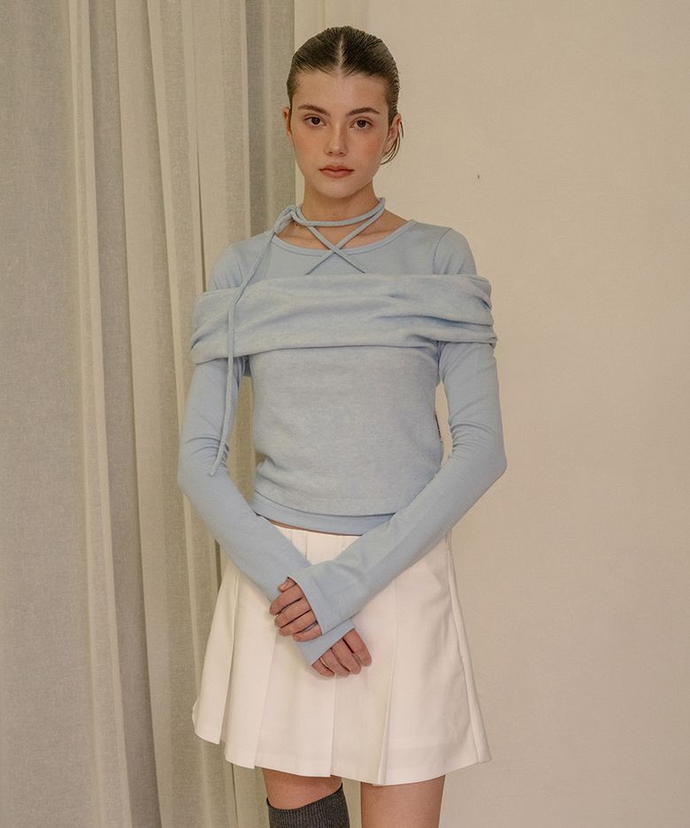 STRING&SHIRRING OFF-SHOULDER TOP SKY