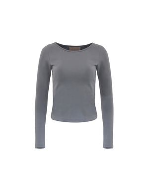 BASIC BOAT NECK  LONG SLEEVE TOP GRAY