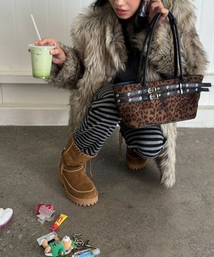 mini belted boat bag (leopard)