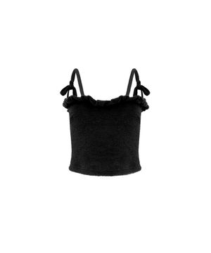TWIST FRILL TERRY TOP BLACK