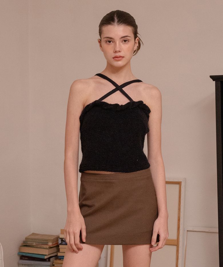 TWIST FRILL TERRY TOP BLACK