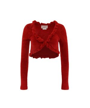 TWIST FRILL TERRY CARDIGAN RED