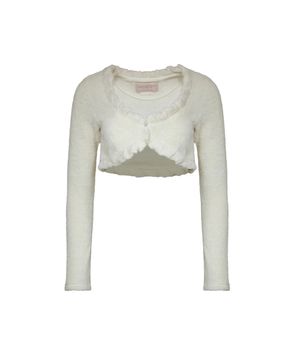 TWIST FRILL TERRY CARDIGAN IVORY