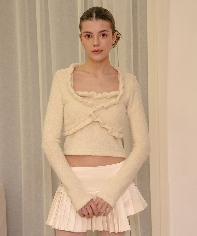 TWIST FRILL TERRY CARDIGAN IVORY