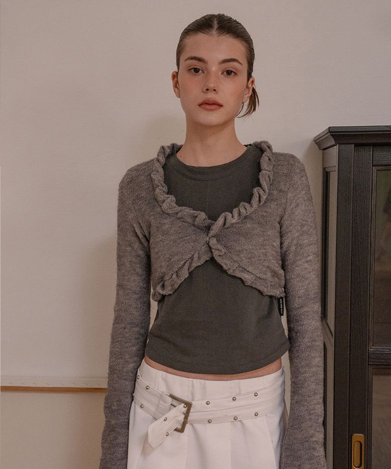 TWIST FRILL TERRY CARDIGAN GRAY