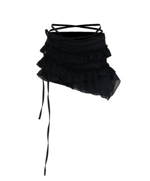 STRING&LAYERED FRILL SKIRT PANTS BLACK