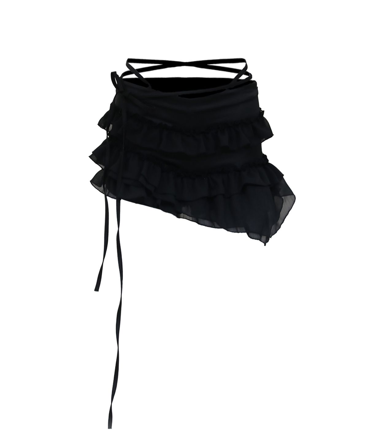 오드원아웃(ODDONEOUT) STRING&LAYERED FRILL SKIRT PANTS BLACK