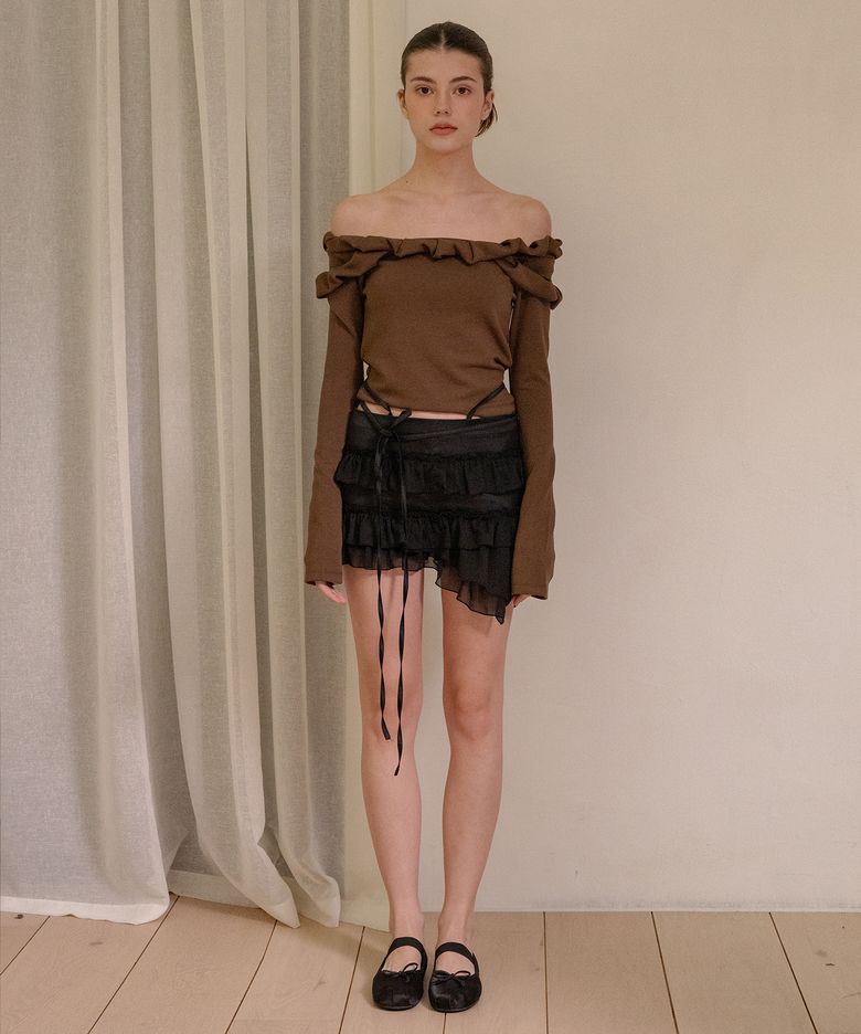 STRING&LAYERED FRILL SKIRT PANTS BLACK