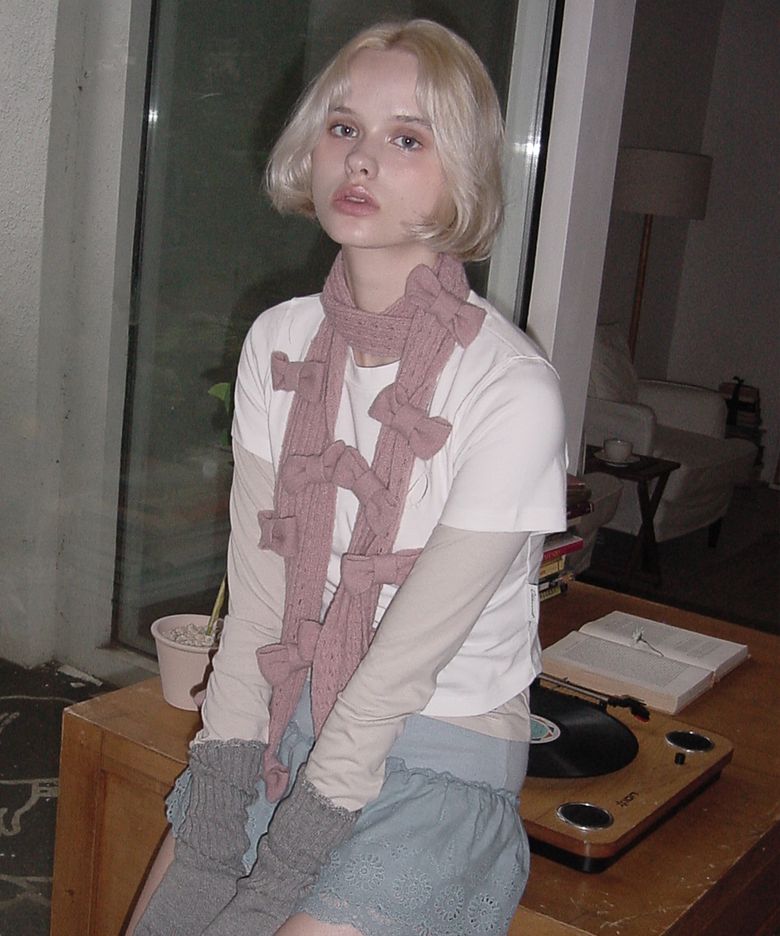 KNIT RIBBON MUFFLER PINK