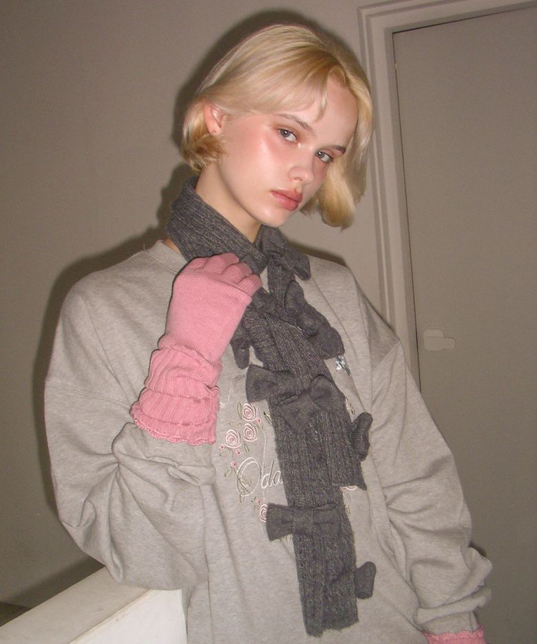 KNIT RIBBON MUFFLER CHACOAL