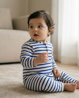 블루 하트스트라이프 긴팔점프수트 BB4BBS11BL