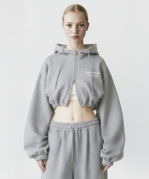 스테이트먼트 스트링 오버핏 크롭 투웨이 후드집업 - 멜란지