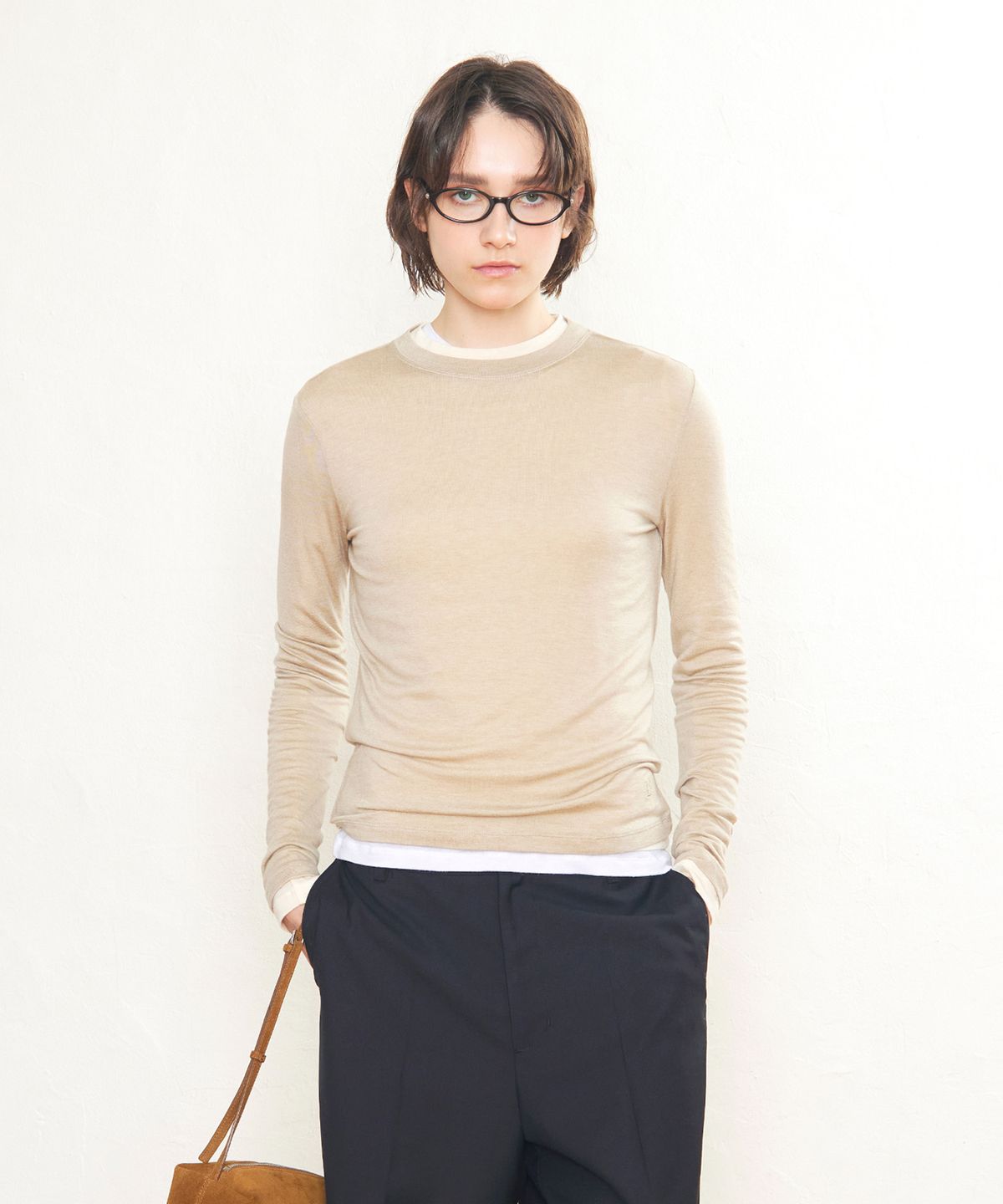 로우클래식(LOW CLASSIC) Lc WOOL JERSEY T-SHIRT_BEIGE_LC254TS08BE