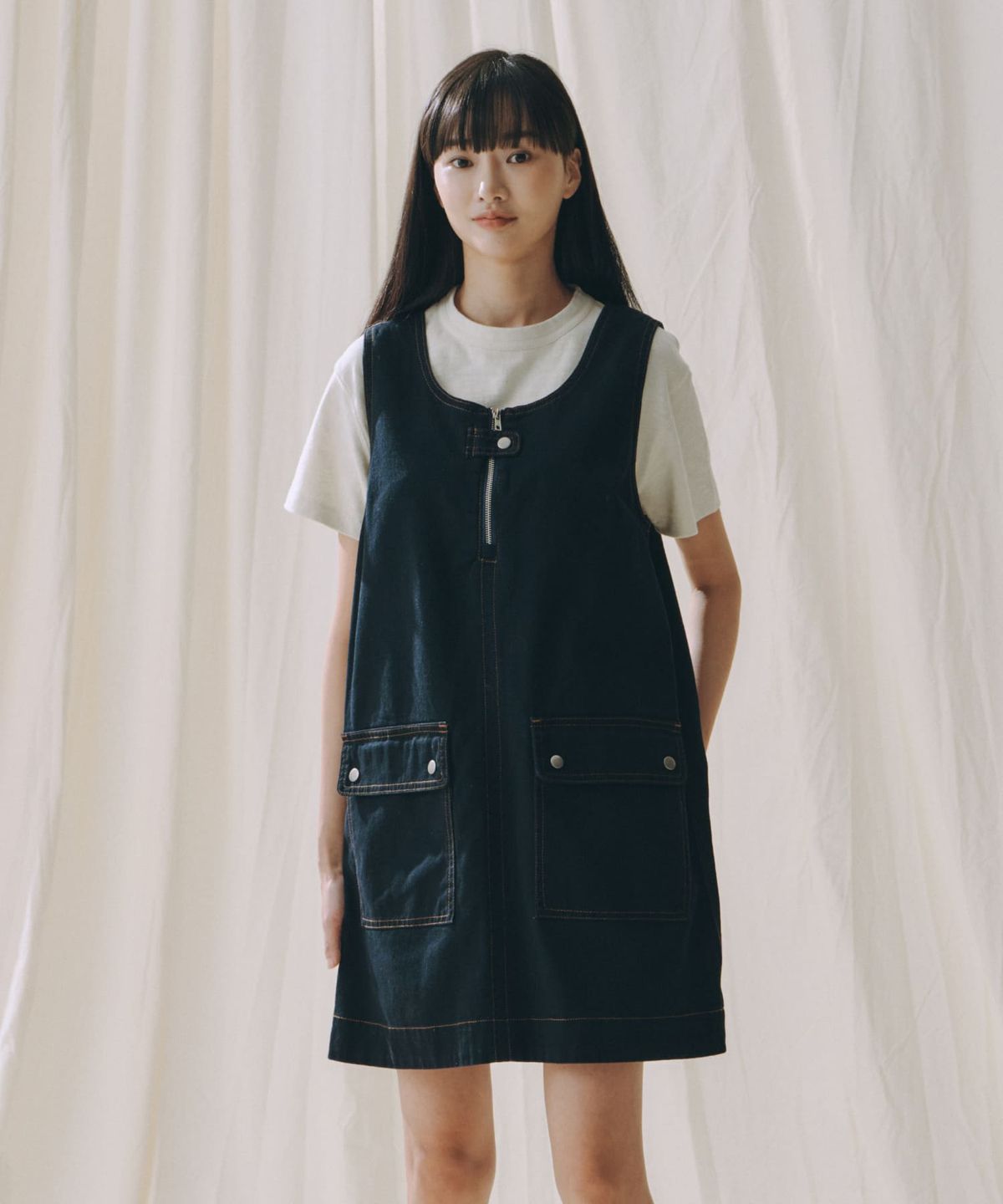 유니버셜 오버롤(UNIVERSAL OVERALL) UTILITY POCKET OVERALL SKIRT NAVY