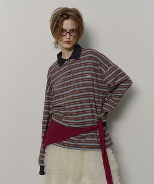 STRIPE COLLAR SWEATSHIRT (BROWN)