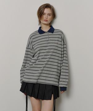STRIPE COLLAR SWEATSHIRT (GREY)