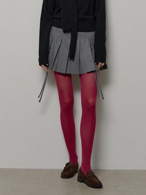 RIBBON PLEATS MINI SKIRT (GREY)