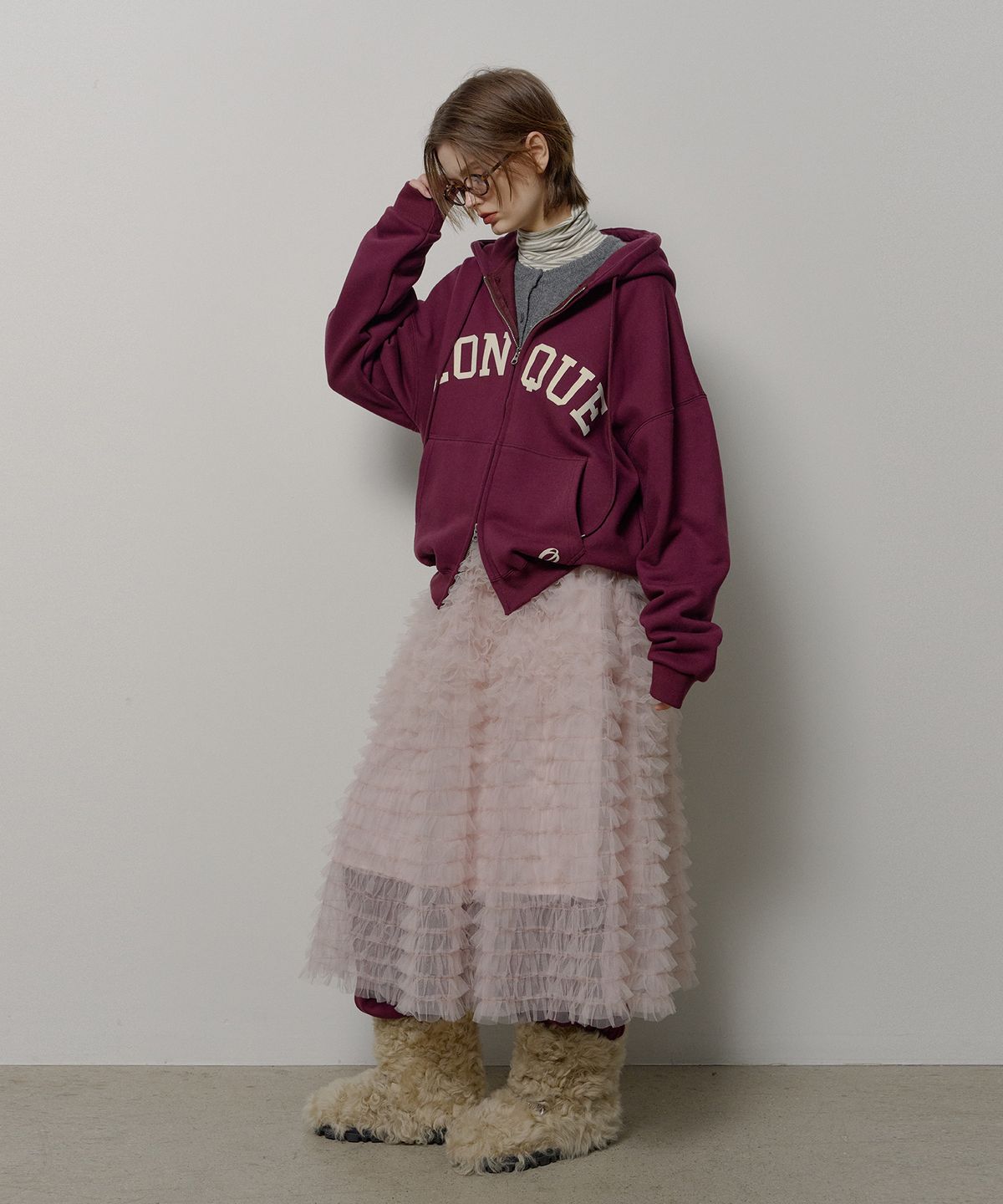 론크(LONQUE) SHA TIERED LONG SKIRT (PINK)