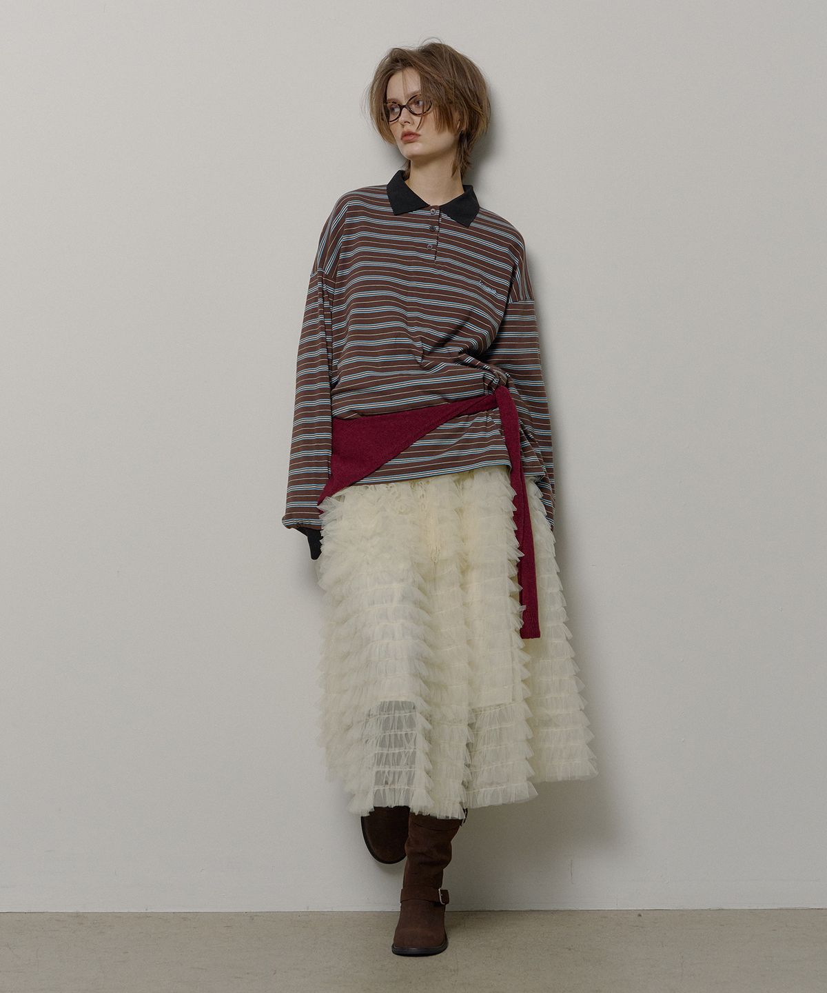 론크(LONQUE) SHA TIERED LONG SKIRT (IVORY)