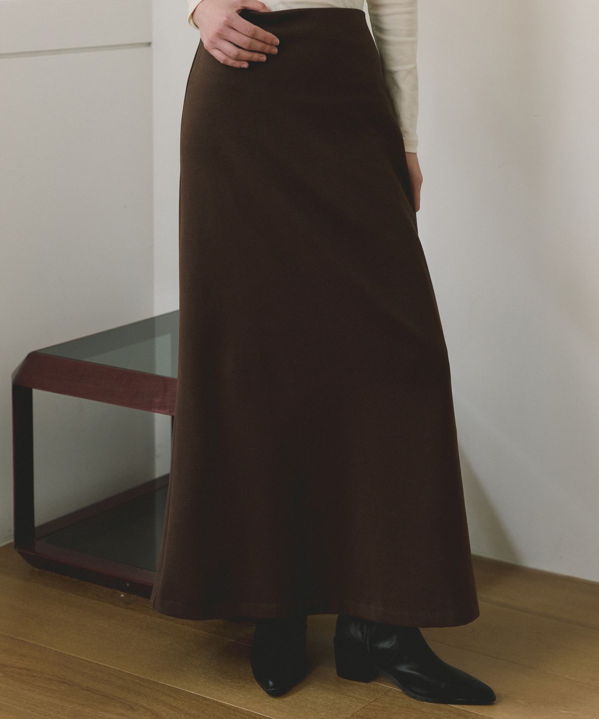 리올그(REORG) COC FLARE LONG SKIRT BROWN