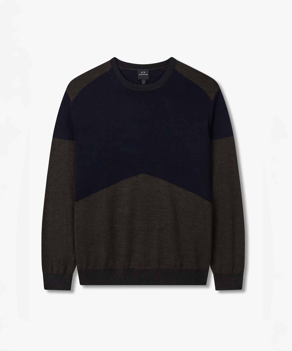 아르마니 익스체인지(ARMANI EXCHANGE) 남성 컬러 블록 롱 슬리브 니트 풀오버_다크 네이비 A415332003