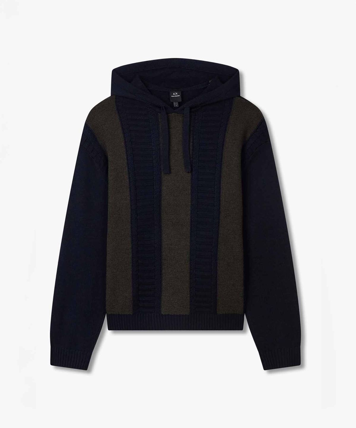 아르마니 익스체인지(ARMANI EXCHANGE) 남성 컬러 블록 후디드 니트 풀오버_다크 네이비 A415332020