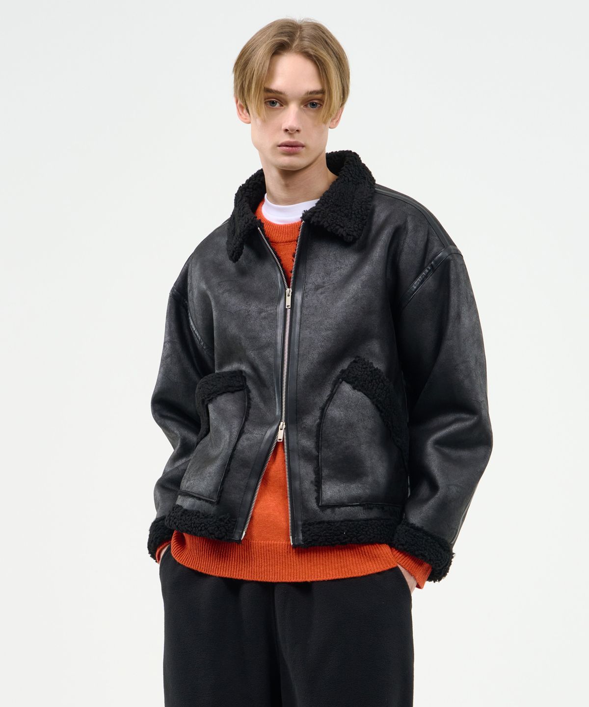 MUSINSA公式 | BLACK MOMENT コントラストシアリングパネルムートン