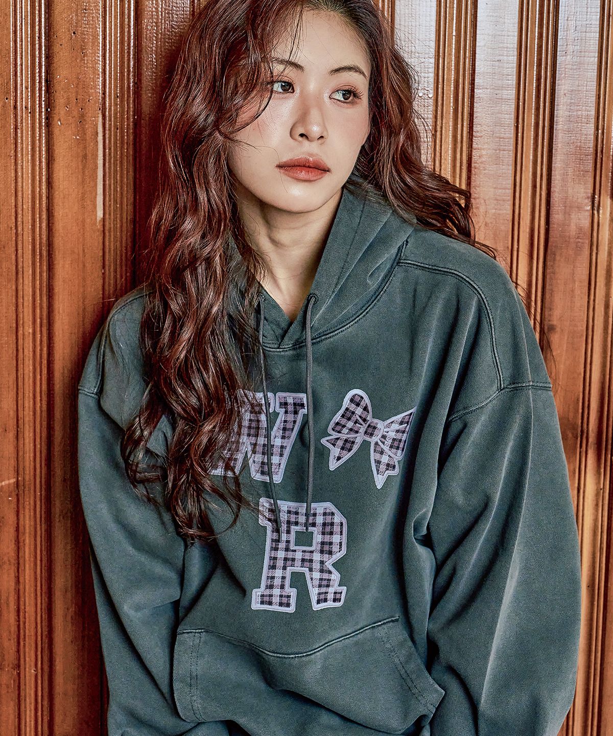 와일드락(WILDROCK) Hollysheesh Check Ribbon 피그먼트 오버핏 후드_5 COL