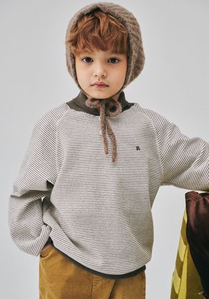 BZ71TS03BG 베이지 스트라이프 기모 티셔츠