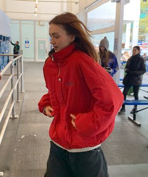 Fleece Over-Fit Padding Jumper - Red