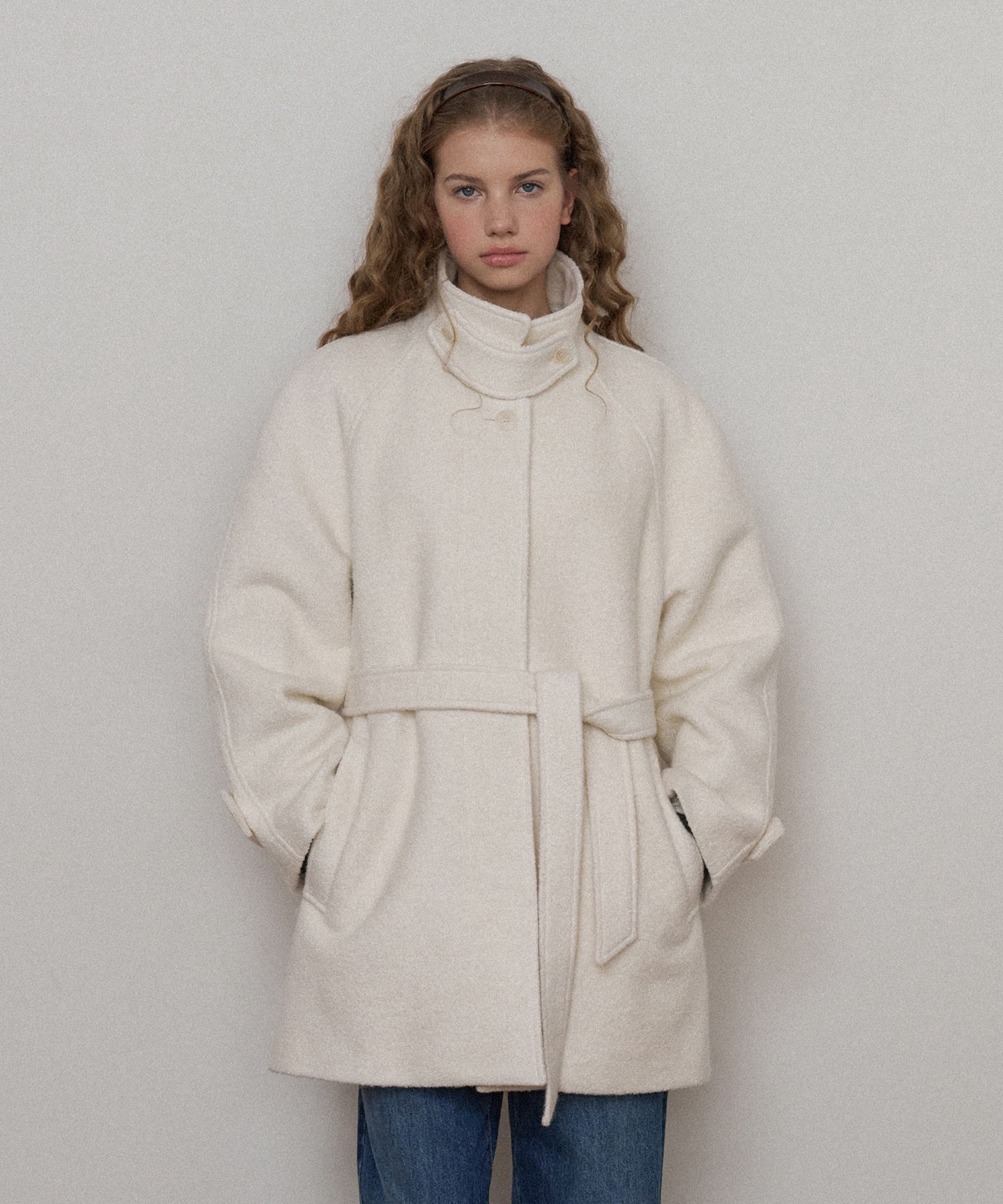MUSINSA | SOMEWHEREBUTTER Boucle Wool Half Coat - Ivory