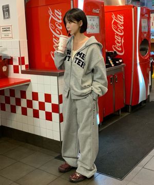 Corduroy Logo Hoodie Zip-Up - Grey