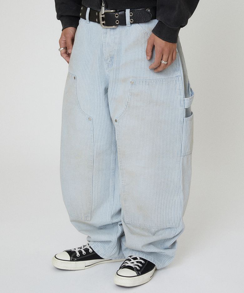 STRIPE DOUBLE KNEE DENIM [BLUE]