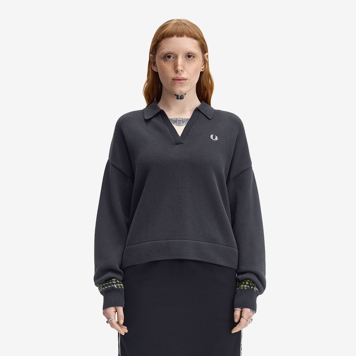 프레드페리(FRED PERRY) [Womens] 타탄 패널 니트 셔츠 - 앵커 그레이 AFPF2531153-297
