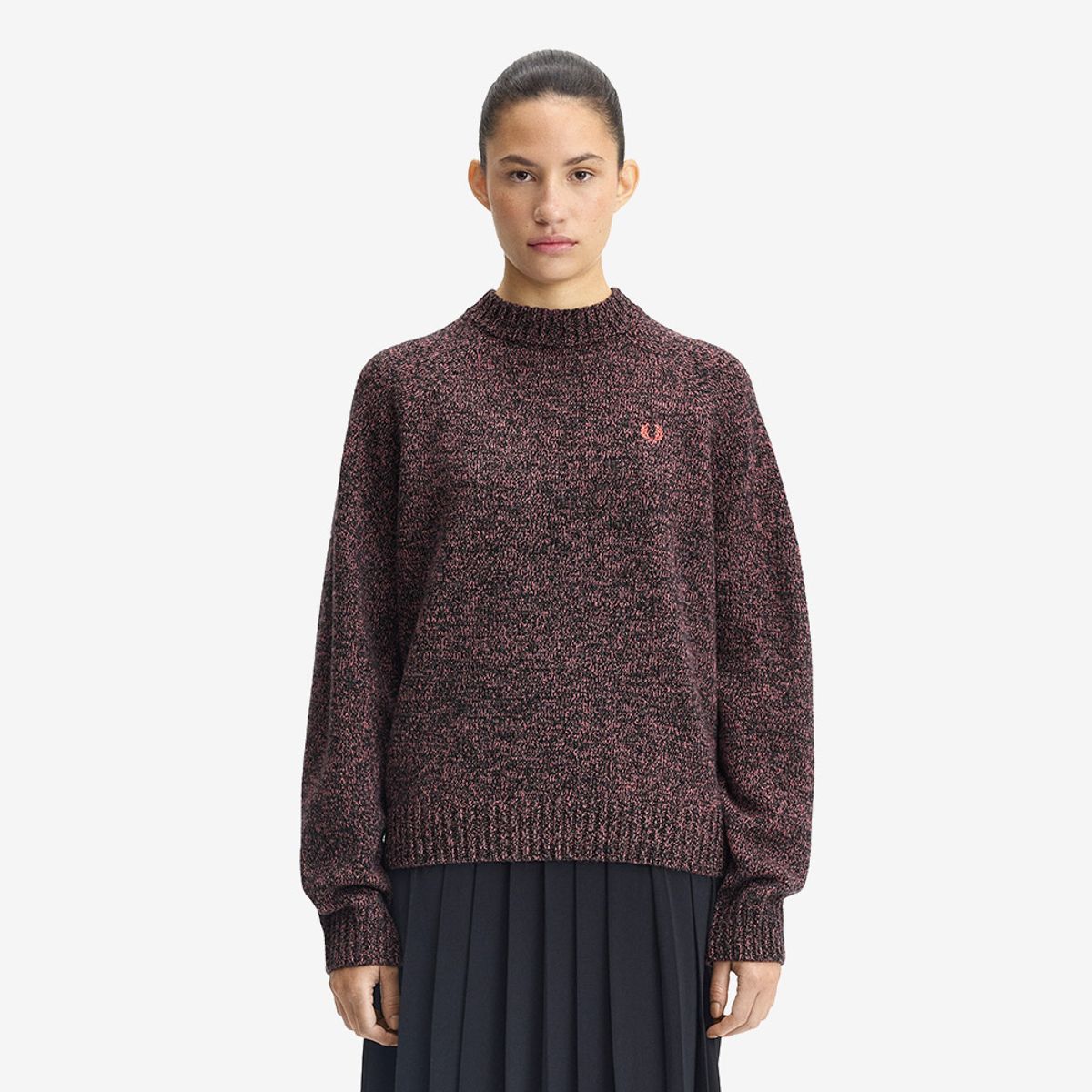 프레드페리(FRED PERRY) [Womens] 트위스트 말 모크 넥 니트 - 플라밍고 탄/앵커그레이/블랙 AFPF2531133-73A