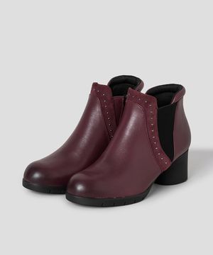(WOMEN) 레더 스터드 부츠힐  와인 (HH59K2T13Z)