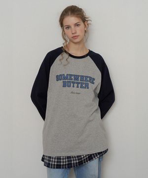 Raglan Campus Logo Long Top - Grey(Navy)