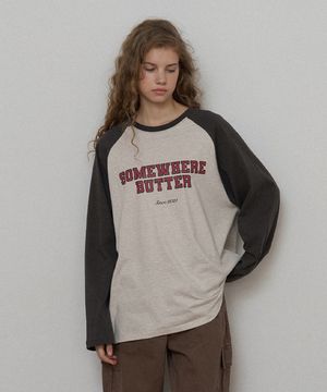 Raglan Campus Logo Long Top - Oatmeal(Khaki)
