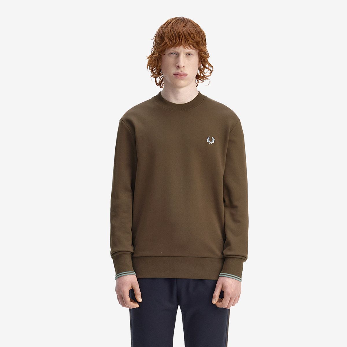 프레드페리(FRED PERRY) [Baseline] 크루넥 스웻셔츠 - 번트 토바코/스톡포트 블루 AFPM2537535-49A