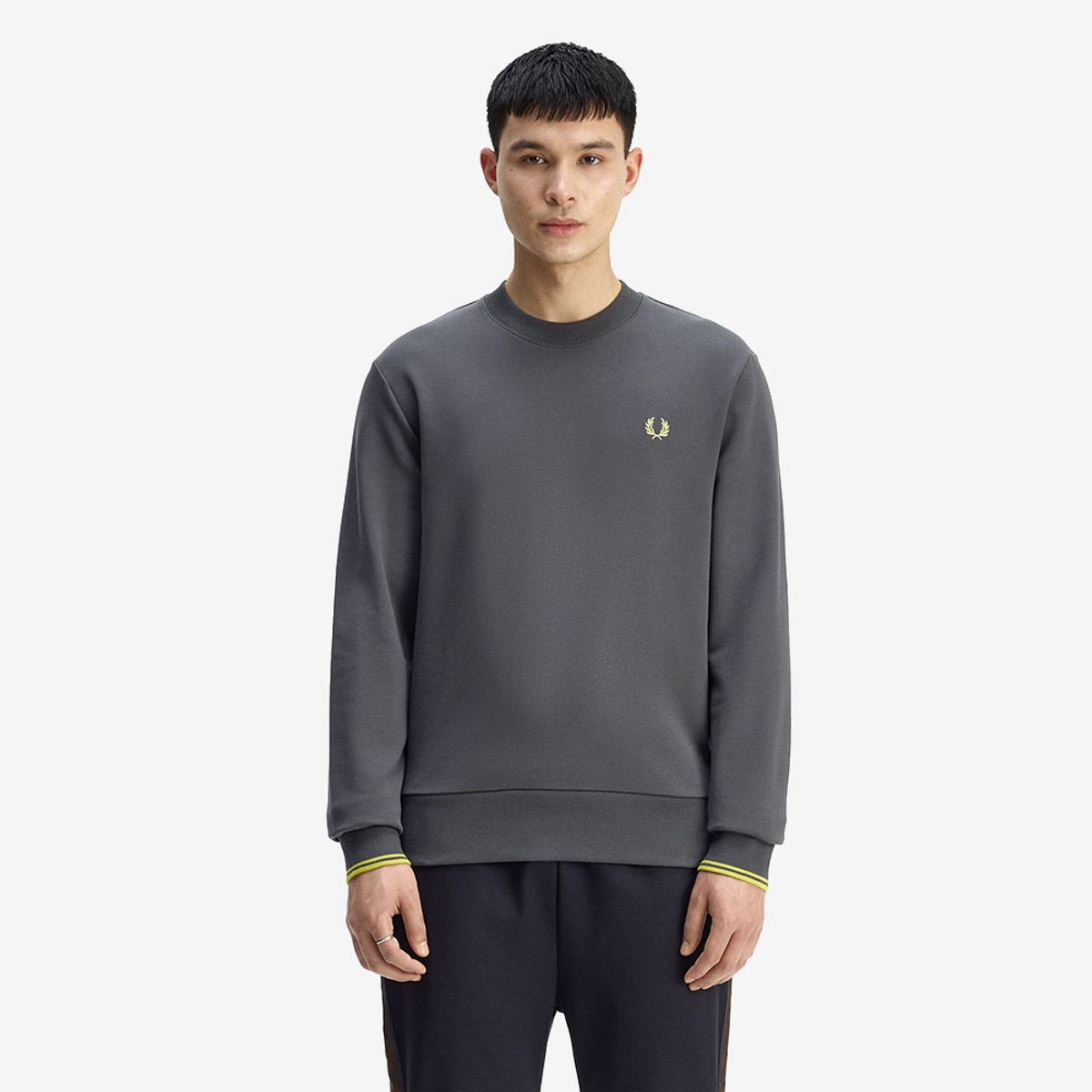 프레드페리(FRED PERRY) [Baseline] 크루넥 스웻셔츠 - 앵커그레이/테니스볼 옐로우 AFPM2537535-58A