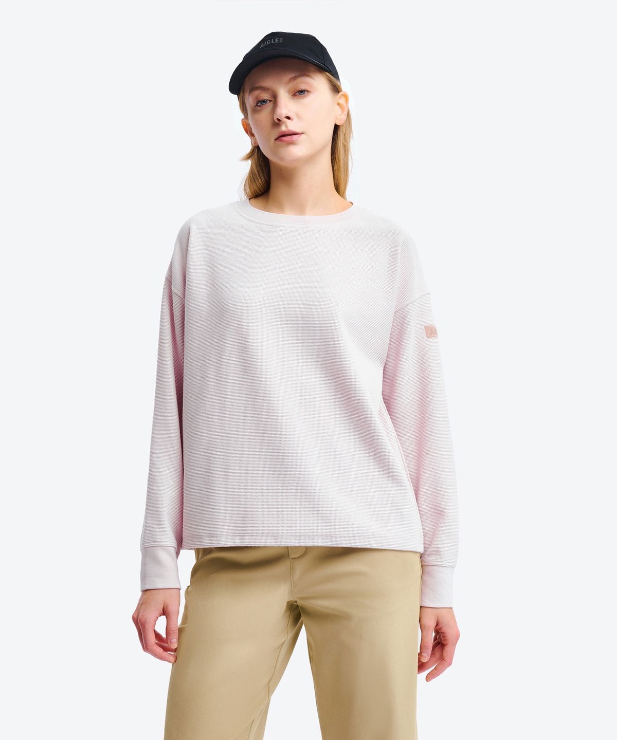 에이글(Aigle) 여성 크루넥 와플 니트 플리스 풀오버 AAW25WFLE003GUI