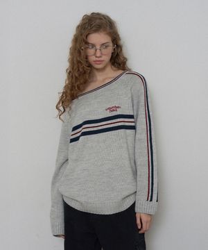 Line Small Logo Stripe Knit - Light Grey