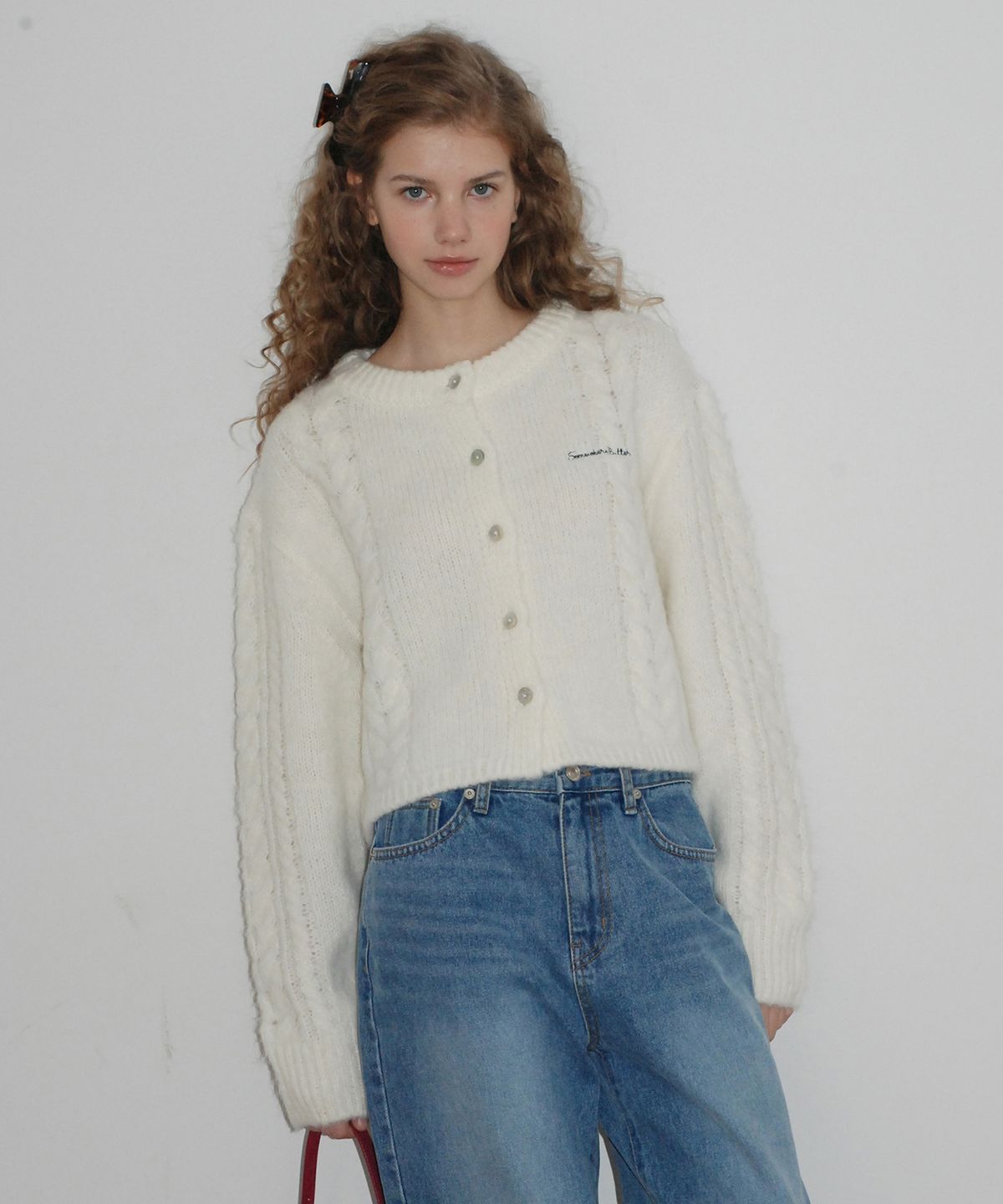 썸웨어버터(SOMEWHEREBUTTER) Sandy Alpaca Brush Cardigan - Ivory